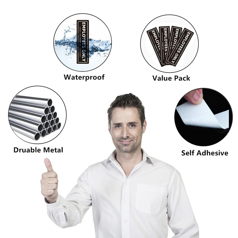MongFun Employees Only Sign for Office Business Door Aluminum Metal Black White Signs for Store Company Restaurant Restroom Wall Entrance With Self Adhesive (Pack of 4, Black 7x2 inches) - Image 4